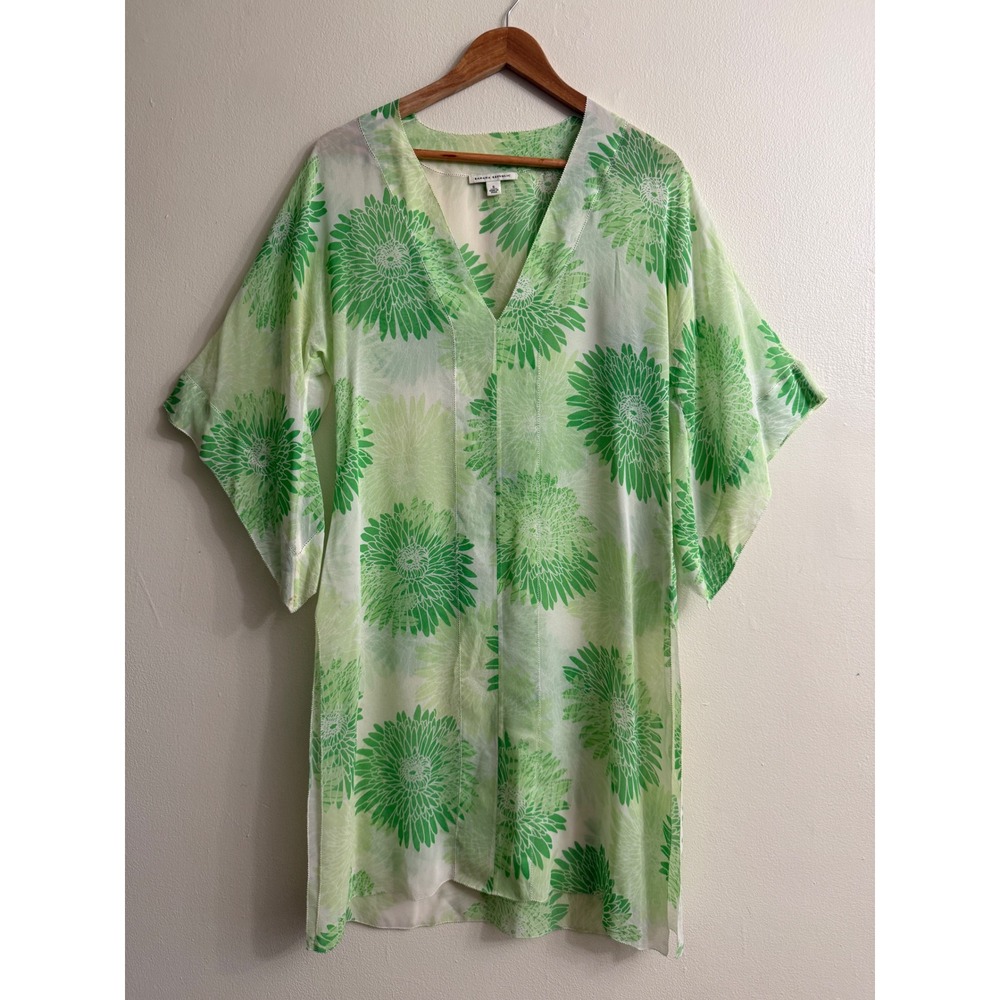 Banana Republic Women Silk Green Floral Kimono Sleeve Tunic Cover Up Size S Boho